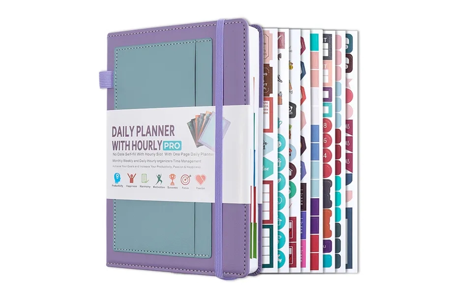 Undated Daily Planner Notebook With Elastic Band & Stickers Pu Leather Cover - 200 Sheets Of 80g High-quality Paper