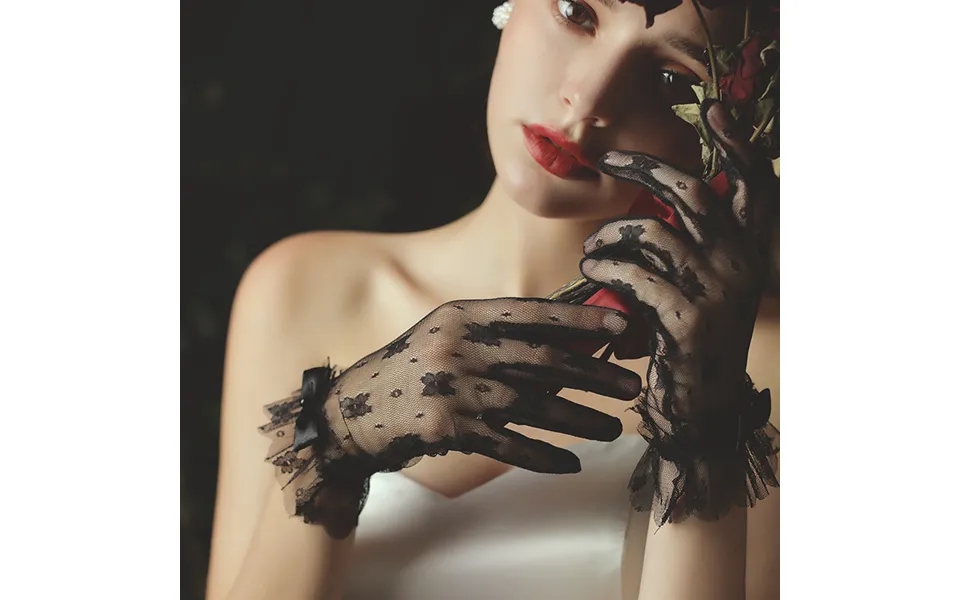 Unisex Black Lace Thin Wedding Gloves Short Black Sexy Dress Dinner Show Accessories