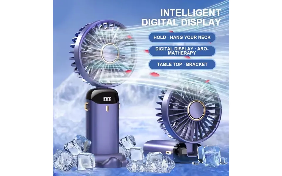 Usb Handheld Mini Fan Foldable Portable Neck Hanging Fans 5 Speed Usb Rechargeable Fan With Phone Stand And Display Scre