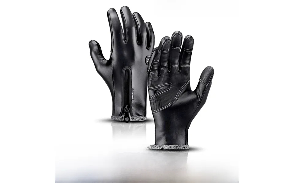 Warm Winter Cycling Gloves Outdoor Pu Leather Zipper Windproof Fleece Waterproof Touch Screen Sports Ski Gloves