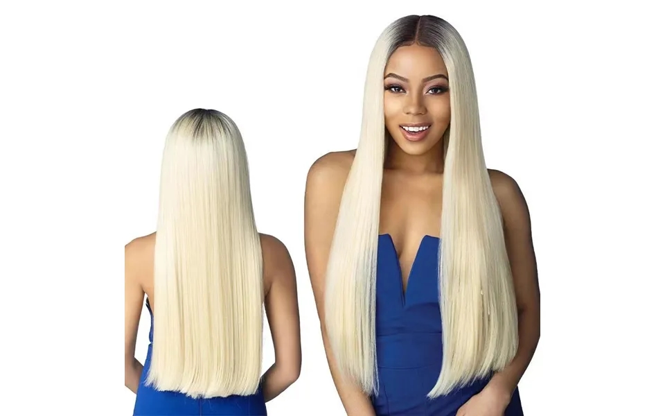 Wig Women's Brown Gradient Golden Middle Part Bangs Long Straight Hair High Temperature Silk Headgear Wig