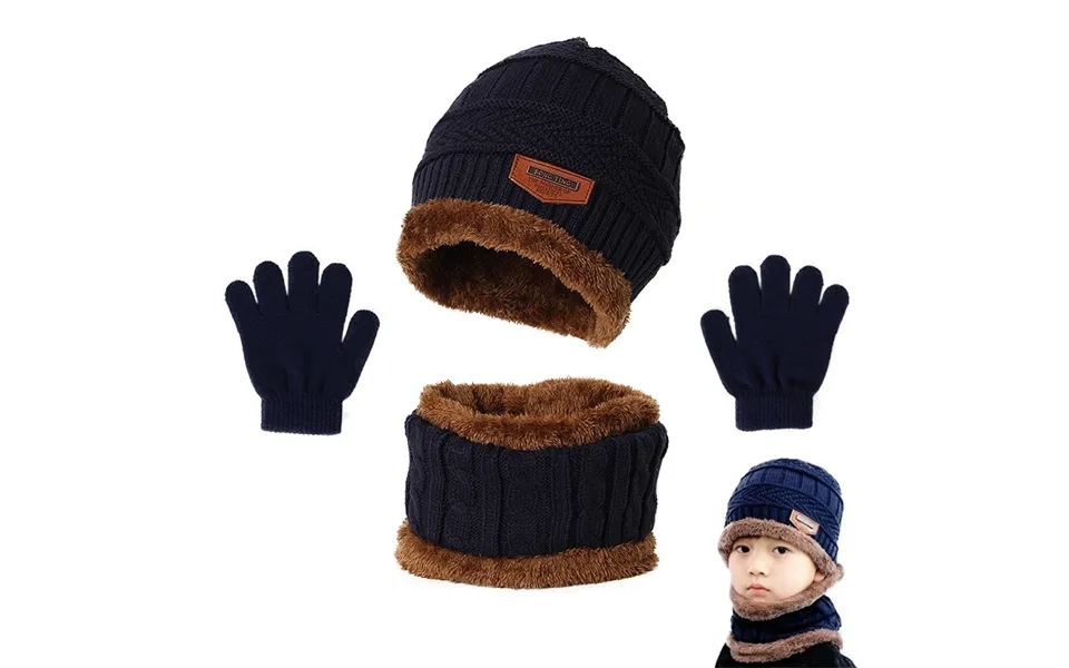 Winter And Gloves Set Plush Warmer Children Knitted Hat Baby Boys Beanies Cap Neck Scarf Glove Suit For Kids Accessori