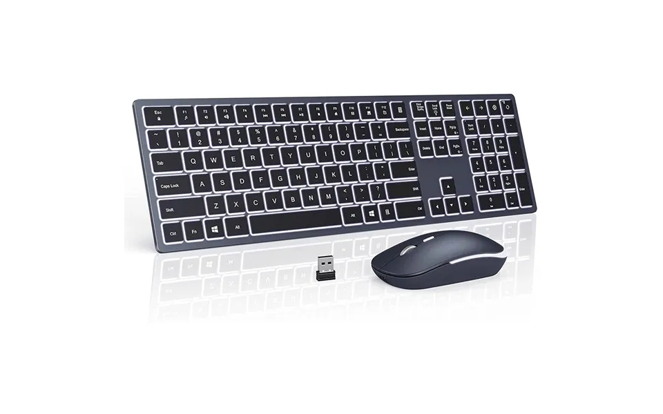 Wireless Combo 2.4g Usb Silent Backlit And Rechargeable Full-size Slim Keyboard & Mouse Set New