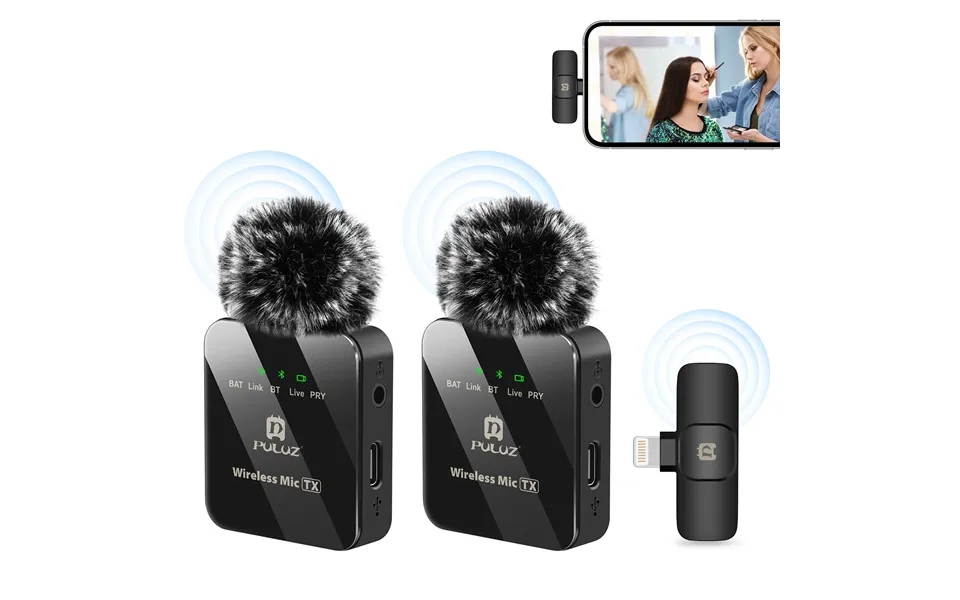 Wireless Lavalier Microphone For Iphone Ipad - 8-pin Receiver And Dual Microphones Black