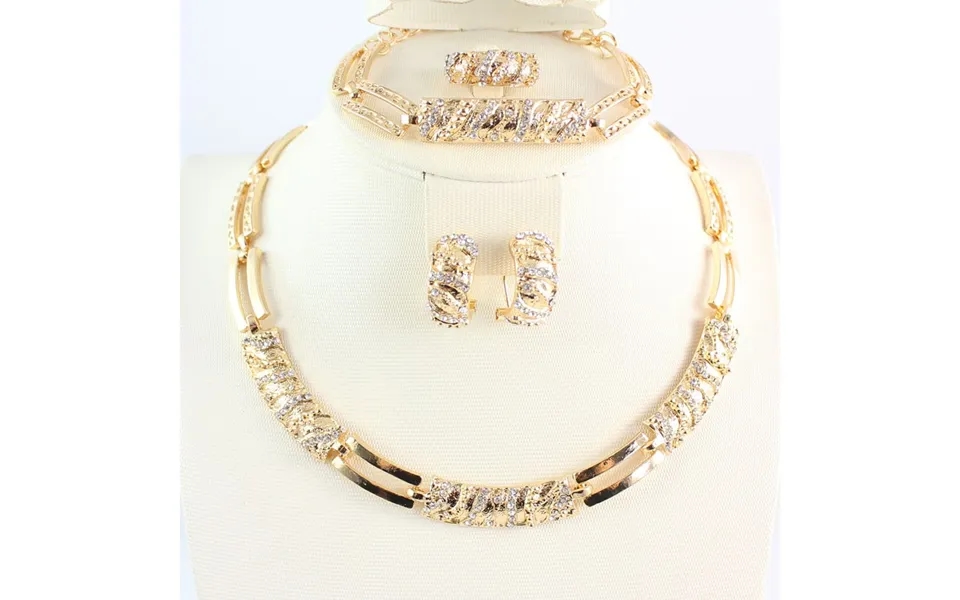 Women African Beads Jewelry Sets Cz Crystal Necklace Earring Ring Bracelet Jewelries Set