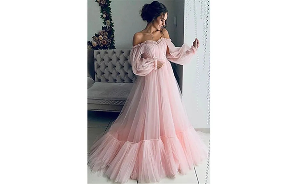 Women's 2023 Off-the-shoulder Mesh Long Sleeve Wedding Dress Large Hem Dress Bridal Wear