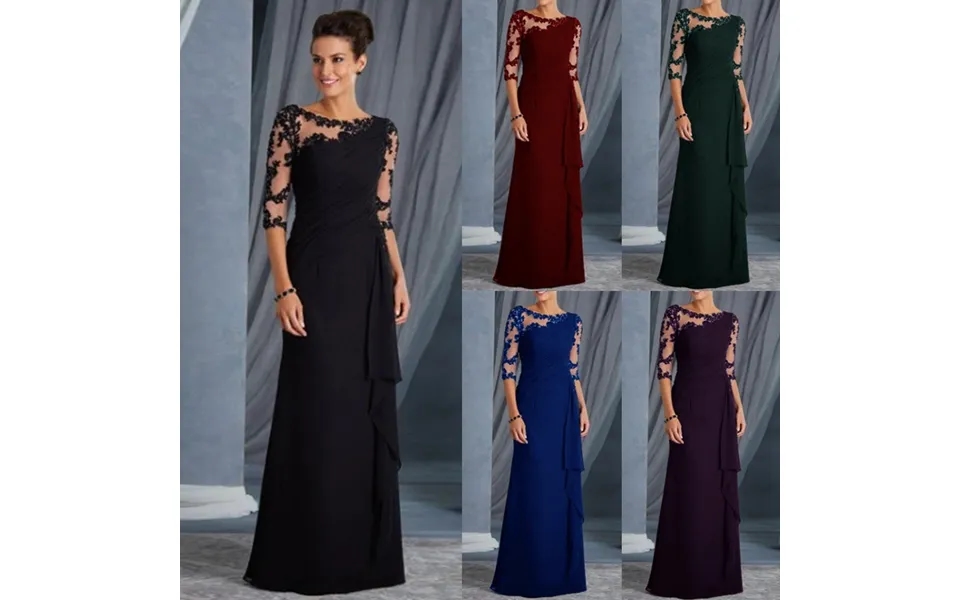 Women's Beauty Clothing Long Lace See-through Round Neck Mid-sleeve Dress - Wedding Dress