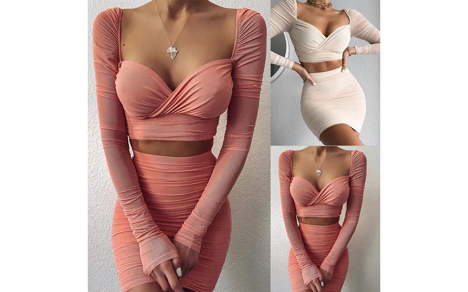Women's Clothing Casual Long Sleeve Sexy Top Wrapped Hip Half Skirt Two Piece Skiet Suits Sets