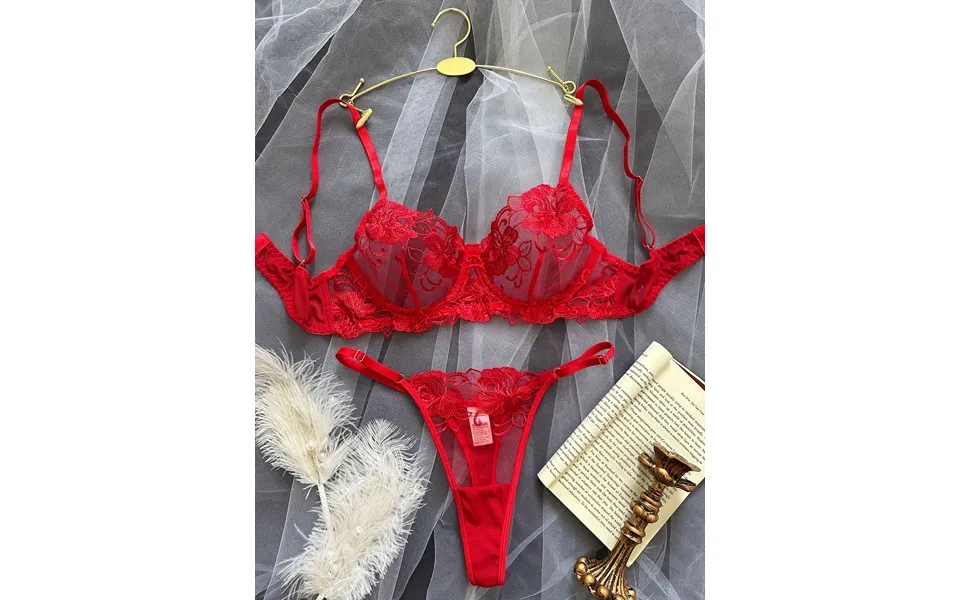 Women's Clothing Flower Mesh Embroidery Gathered Perspective Sexy Thong Sexy Suit