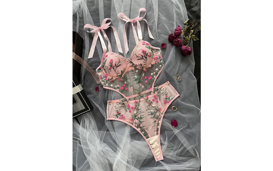 Women's Clothing Hot-selling French Floral Embroidery Ultra-thin See-through Mesh Sexy One-piece Fun Suit