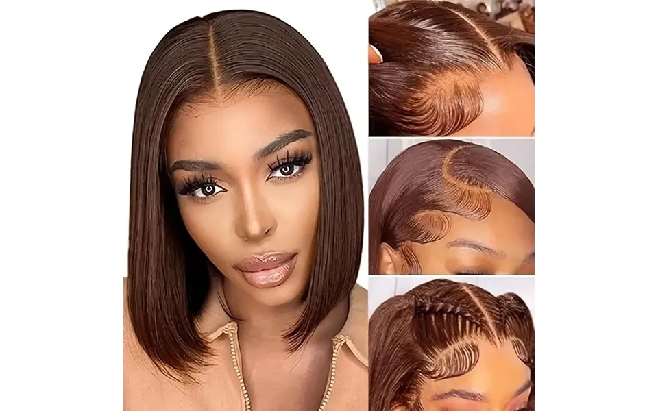 Women's Full Head Lace Front Wig Bob European Style Synthetic Short Straight Hair Average Size Cap For Daily Use