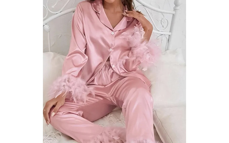 Women's Sleepwears Ice Silk Pajamas Fashion Ostrich Feather Shirt Trousers Loose Two Piece Feather Home Clothes Women
