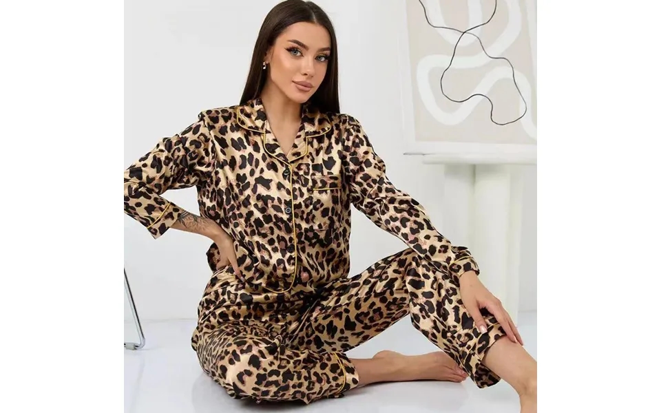 Women's Sleepwears Peach Heart Leopard Print High Quality Ice Silk Silk Cardigan Long Sleeved Trousers