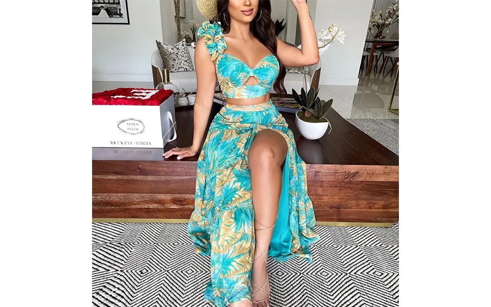 Women's Summer New Printed One-shoulder Sleeve Two-piece Sexy Skirt Suits