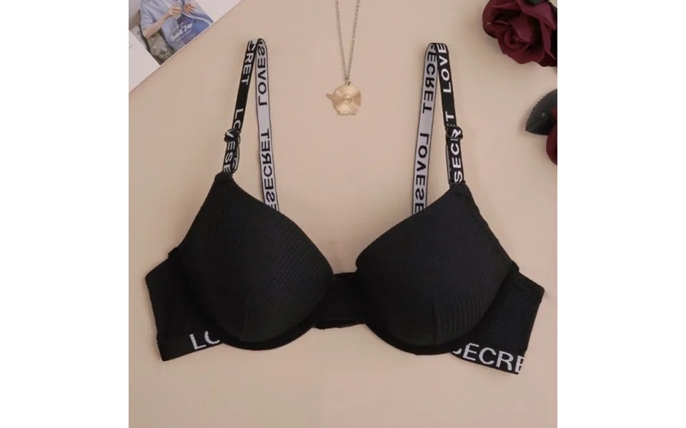 Women's Underwear Letter Black Cotton Mold Steel Ring Fashion Adjustment Simple Bras