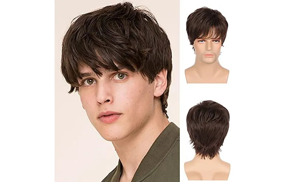 Xuchang European And American Men's Short Straight Hair Brown Wig Fluffy Wig Long Bangs Men's Chemical Fiber Headgear Me