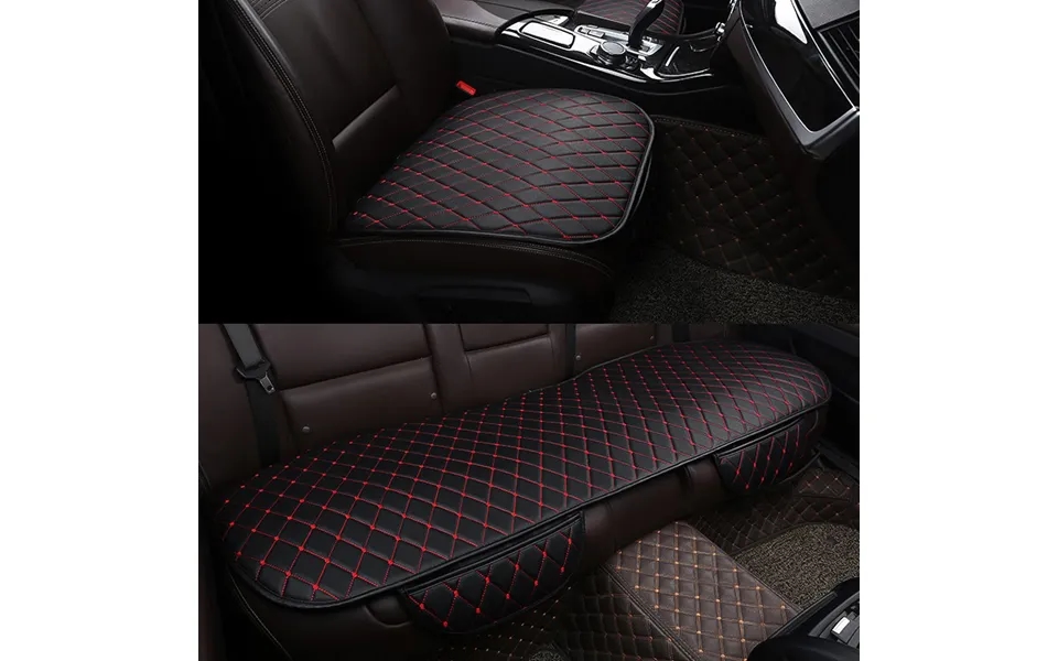 Yuanmheng 1pc 3pcs Car Front Rear Seat Leather Cover Pad Mat Cushion With Pocket