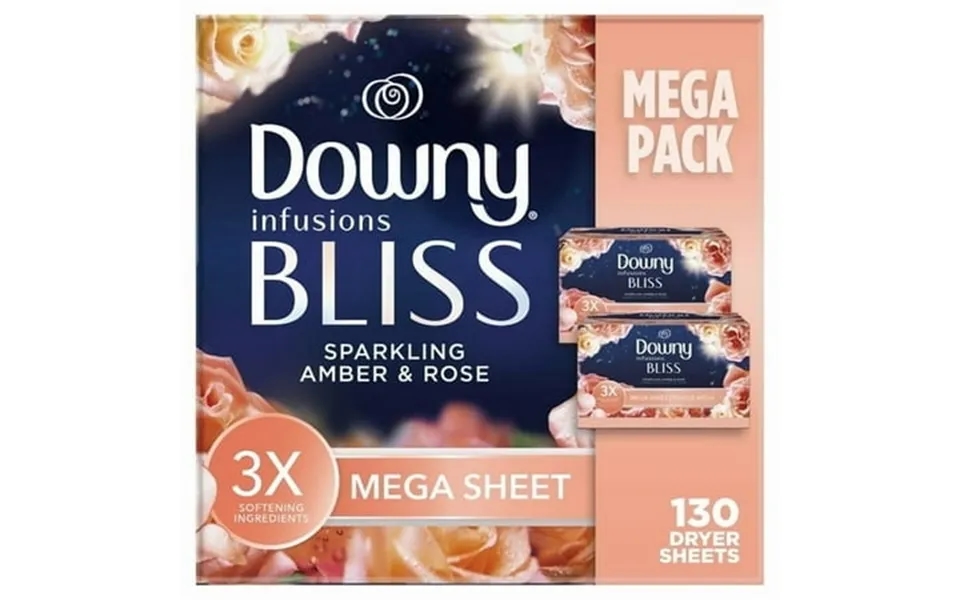 2 Pack Downy Infusions Bliss Mega Fabric Softener Dyer Sheets Amber And Rose Scent 130 Count