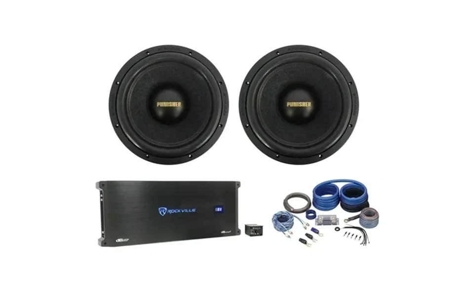 2 Rockville Punisher 12d1 12 5600w Competition Subwoofers Mono Amplifier Wires