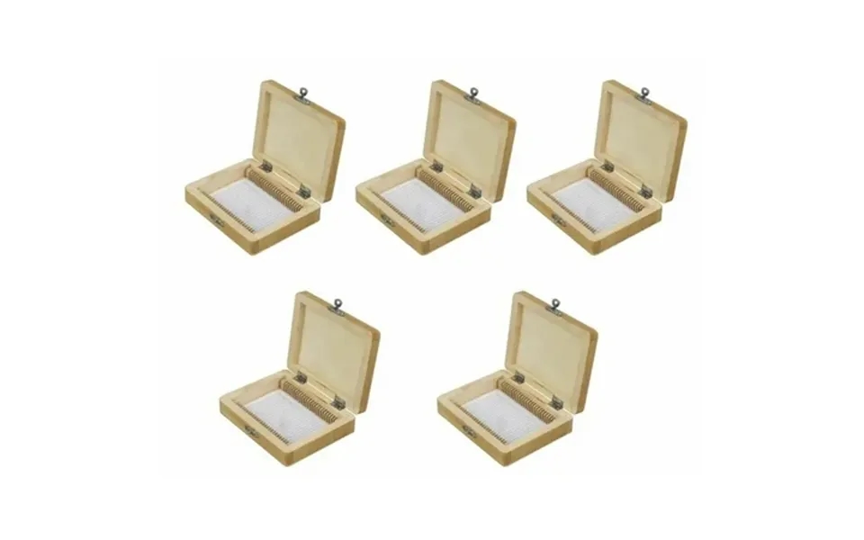 Amscope 5-pack Of Wooden Holding Boxes For Microscope Slides - Each Holds 25pcs