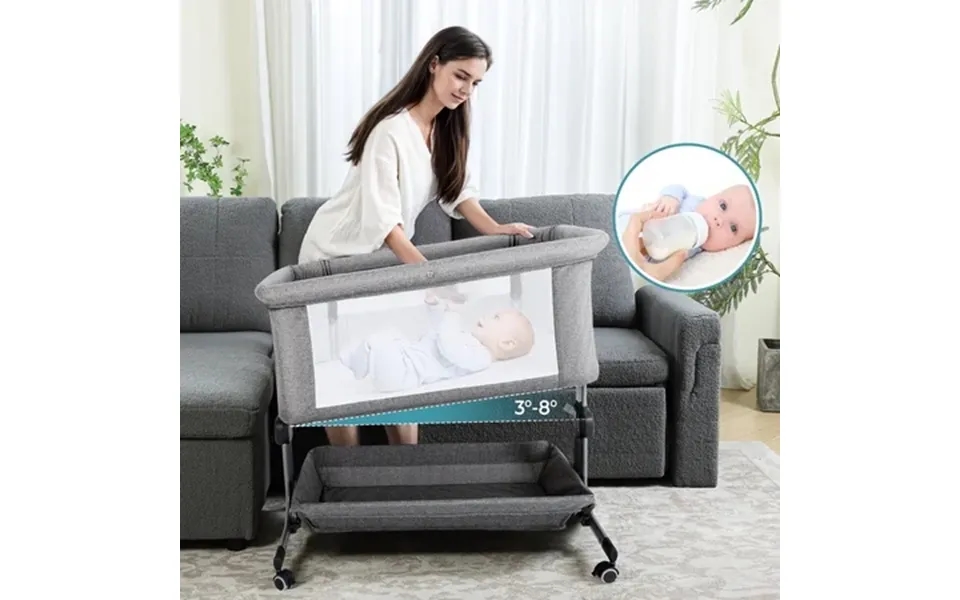 Anyask Baby Bedside Sleeper Bassinet 6 Height Adjustable Crib With Matress&mosquito Net&storage & Lockable Wheels For In