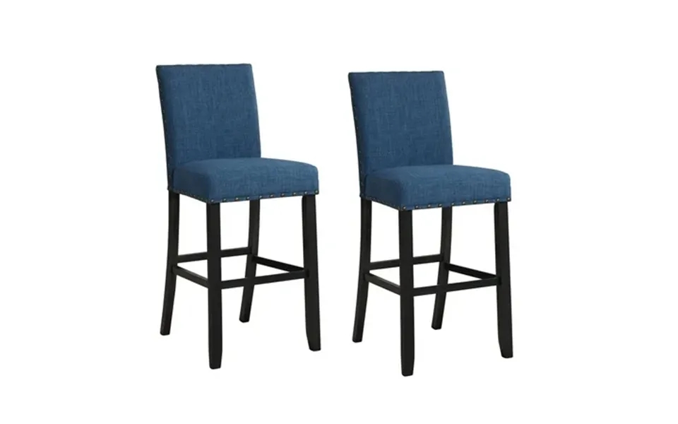 Bar Chair With Fabric Seat And Nailhead Trim Set Of 2 Blue
