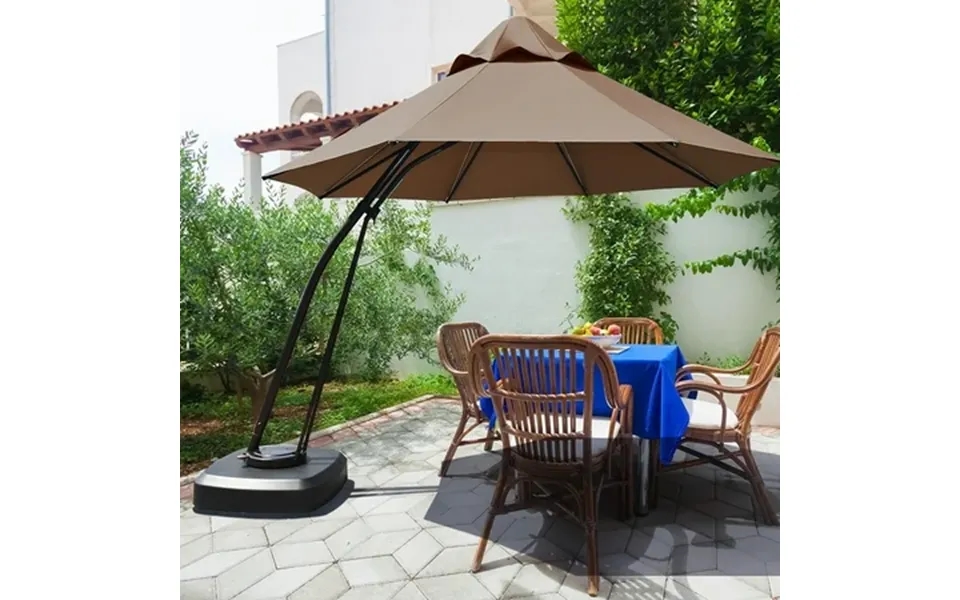 Costway 11ft Outdoor Cantilever Offset Hanging Umbrella W Base Wheel Tan