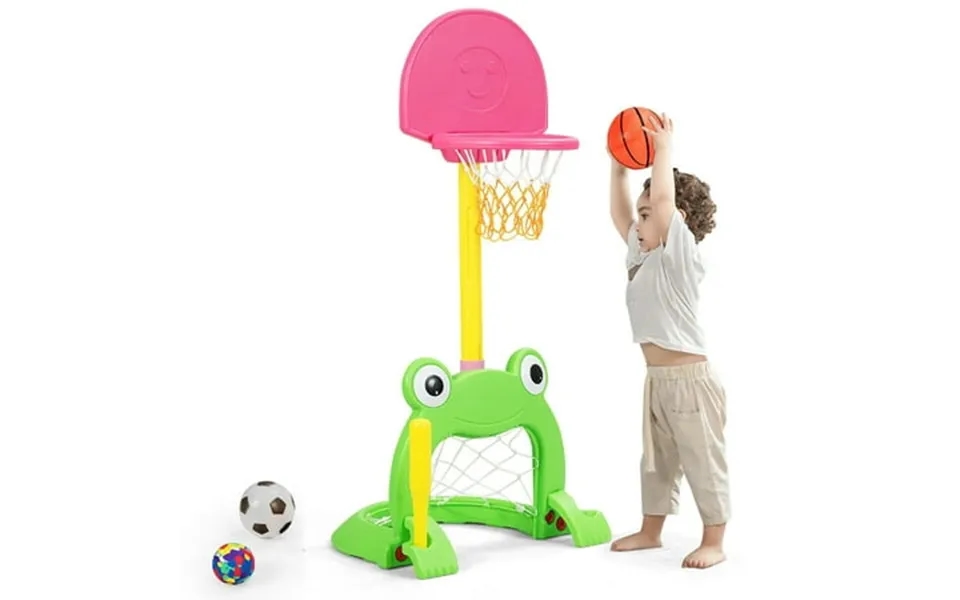 Costway 3-in-1 Kids Basketball Hoop Set Adjustable Sports Activity Center W Balls Green And Pink