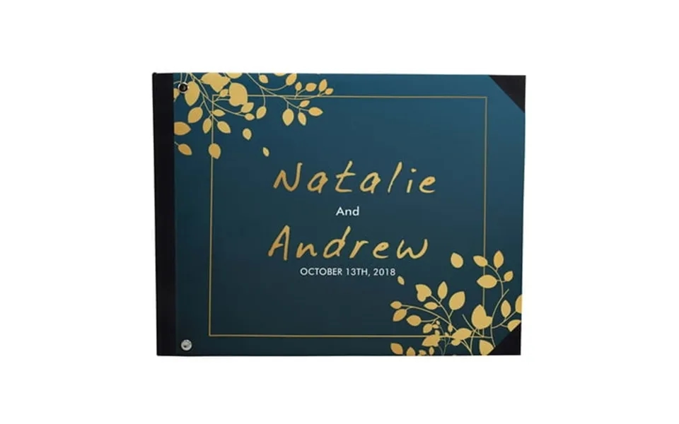 Darling Souvenir Blue Leaves Frame Hardbound Cover Printed Anniversary Wedding Guestbook Scrap Book-9 X 12 Inches