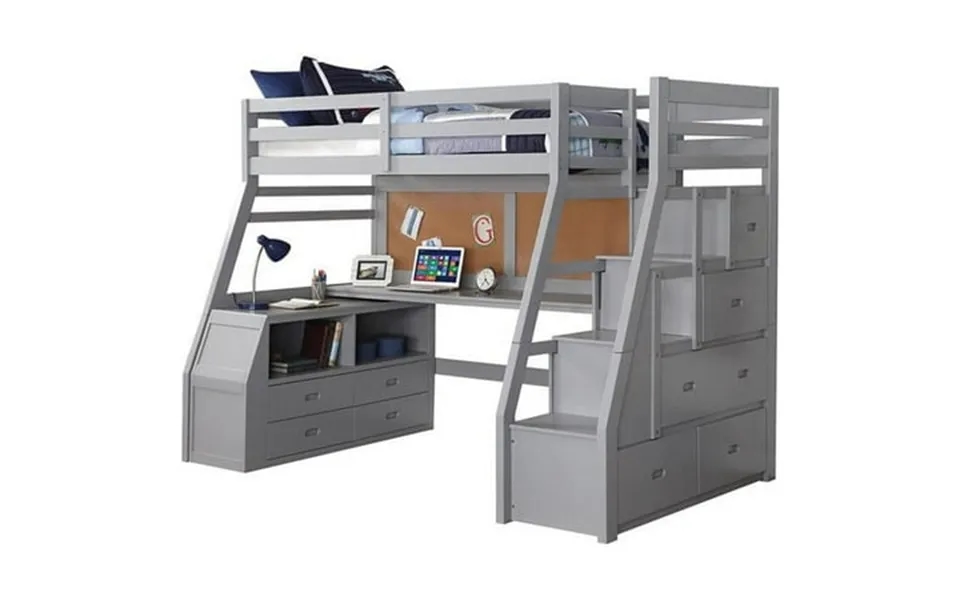 Homeroots Uptown Pine Wood Loft Bed Full Gray