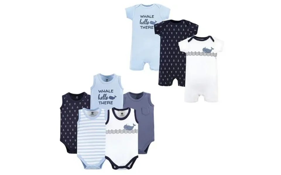 Hudson Baby Infant Boy Cotton Bodysuits And Rompers 8-piece Sailor Whale 9-12 Months