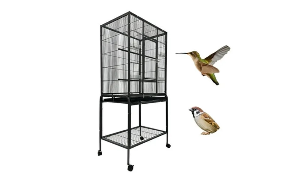 Intbuying Parrot Cage Medium Bird Cage Breeding Cage With 4 Feeders Iron Black