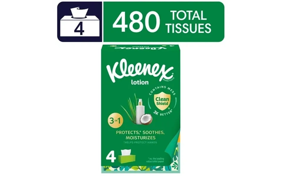 Kleenex Lotion Facial Tissues With Coconut Oil 4 Flat Boxes 120 Tissues Per Box 3-ply