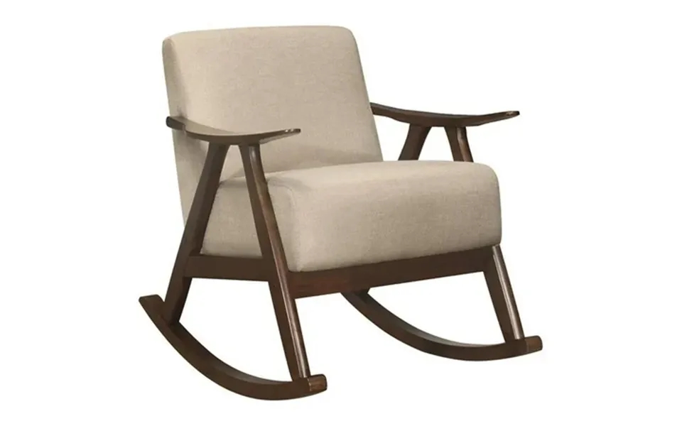 Pemberly Row Mid-century Fabric Rocking Chair In Dark Walnut Light Brown