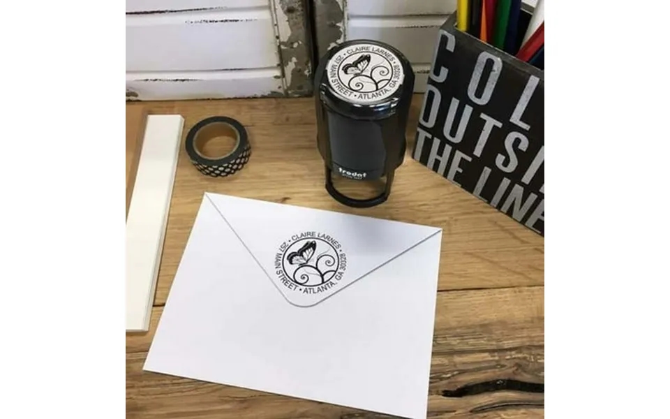 Personalized Round Self-inking Rubber Stamp - Resting Butterfly