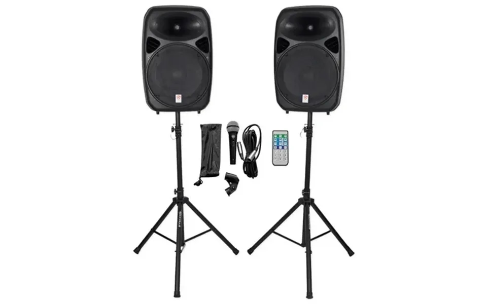 Rockville Rpg152k Dual 15 Powered Speakers Bluetooth Mic Speaker Stands Cables