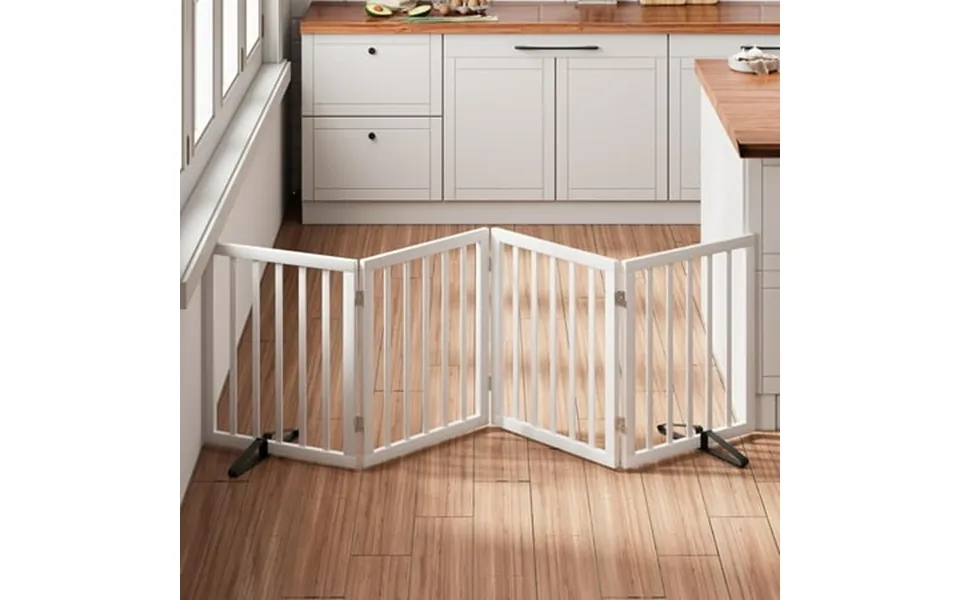 Semiocthome Bamboo Pet Gate For Doorway Freestanding Dog Gates For Stairs Dog Fence 74 W White