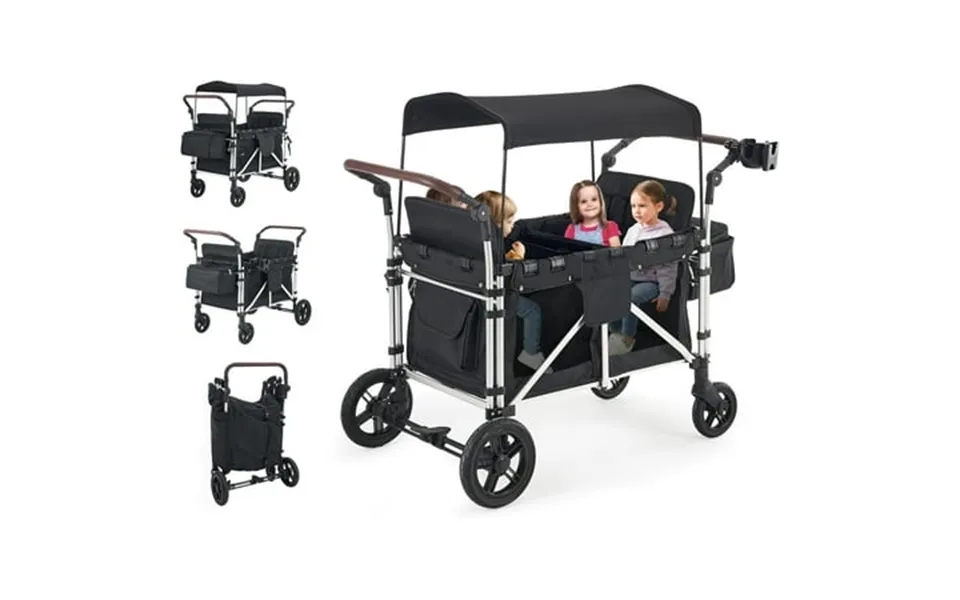Stroller Wagon For 4 Kids Linor Wagon Cart Featuring 4 High Seat With 5-point Harnesses And Adjustable Canopy Foldable D