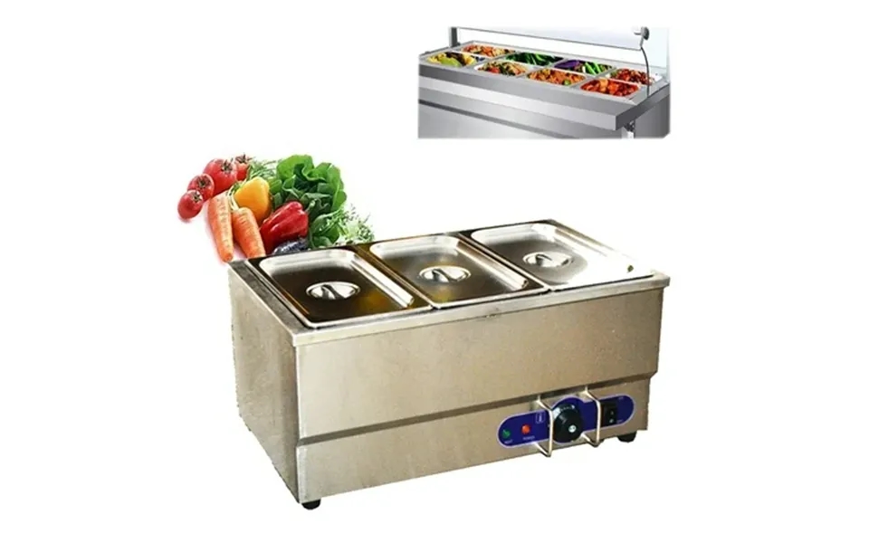 Techtongda Buffet Food Warmer Stainless Steel Bain Marie Buffet Countertop 3 Pan Electric Steam Heater 6 Deep