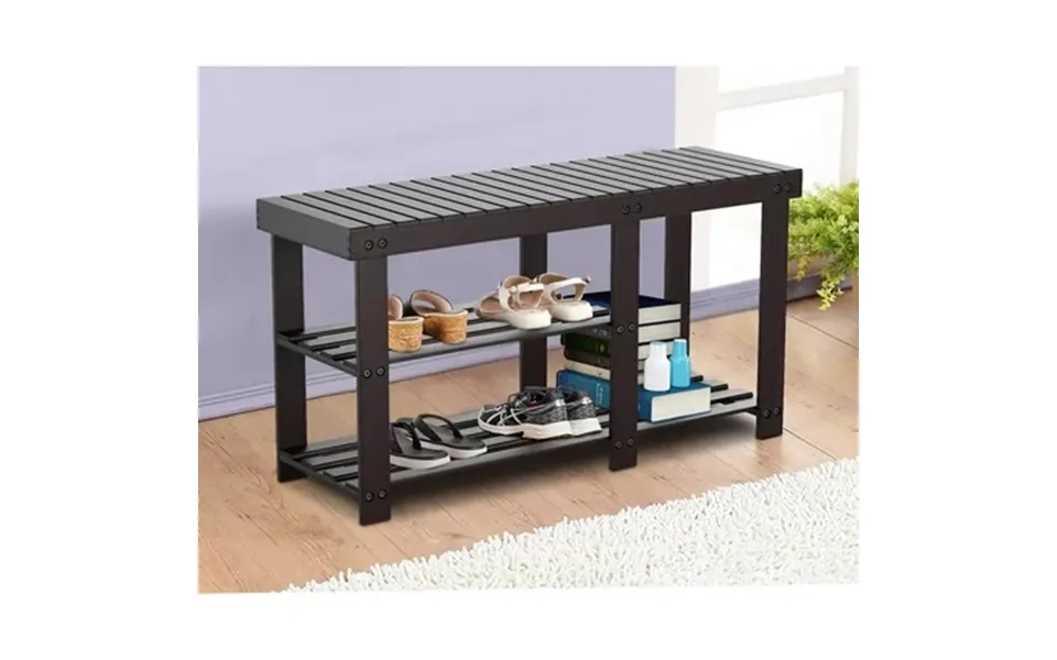Yrllensdan 33inch 3-tier Bamboo Shoe Bench Storage Wood Shoe Rack Organizer Shoe Rack With Seat Entryway Storage Bench F