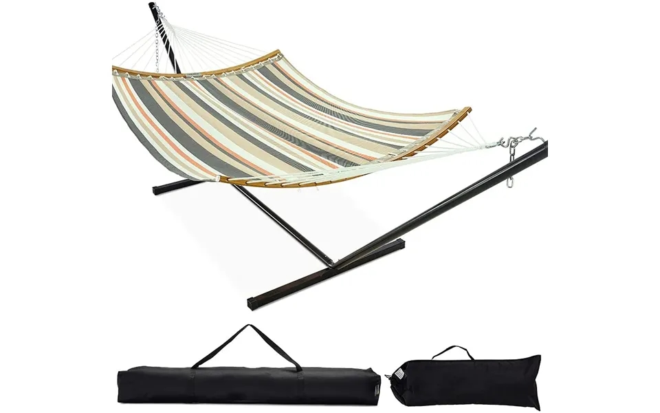 12 Ft Quick Dry Hammock With Stand - Coffee Stripes