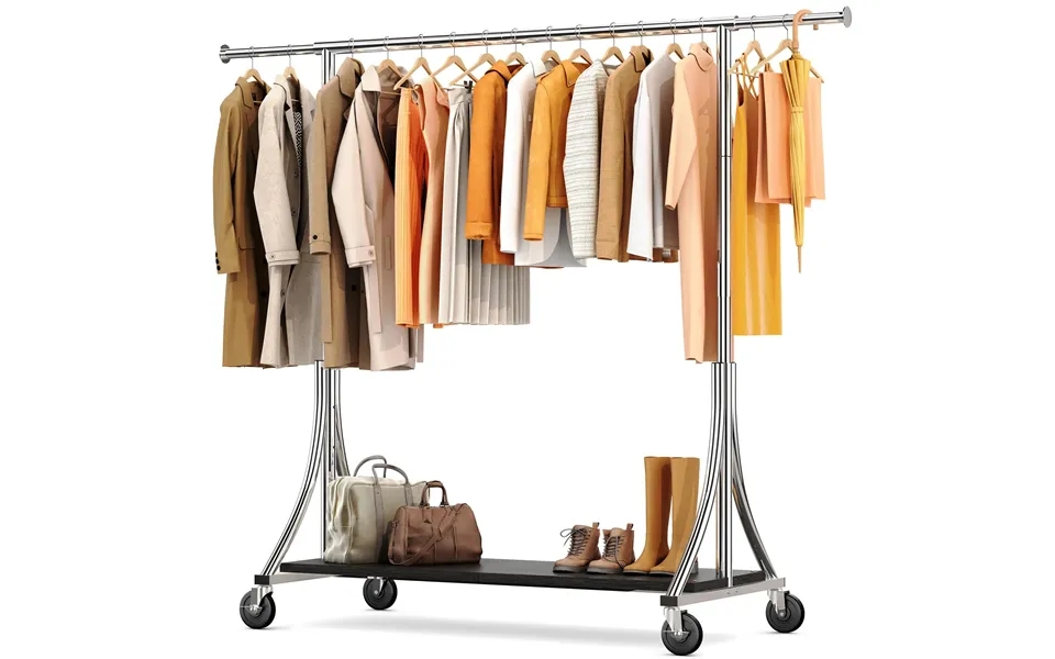 Hokeeper 500lbs Wooden Garment Rack With Shelves - Silver