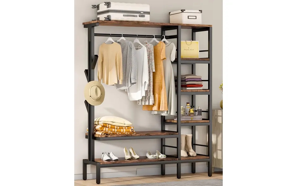 Hokeeper 650lbs Wardrobe Rack With Shelves & Hooks