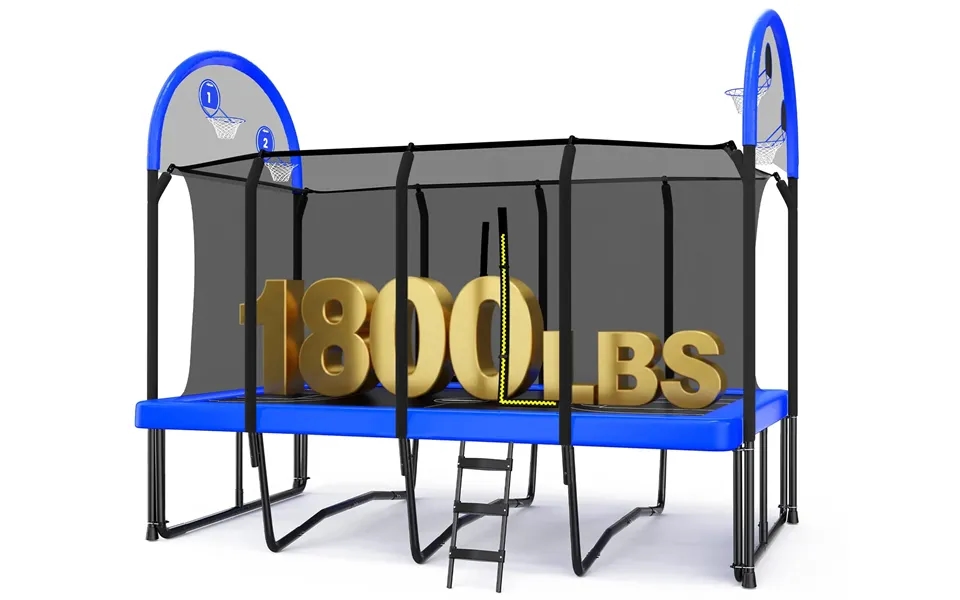 Zupapa 1800lbs Rectangular Trampoline - 10x17ft Upgraded 5-leg Rectangle W Hoops